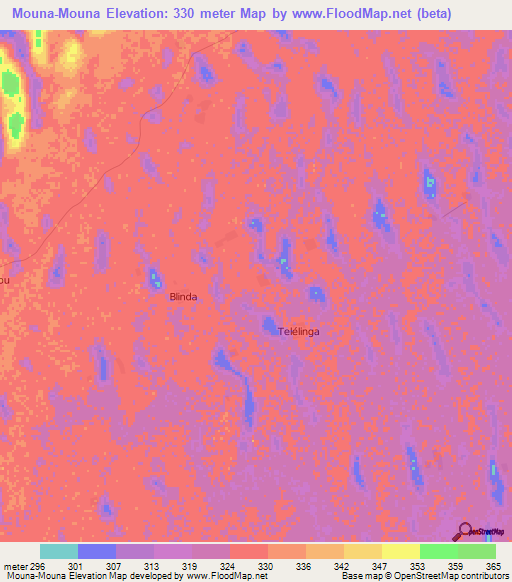 Mouna-Mouna,Chad Elevation Map
