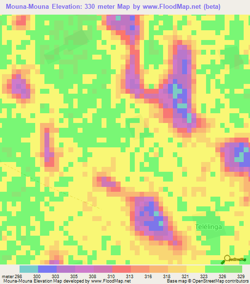 Mouna-Mouna,Chad Elevation Map