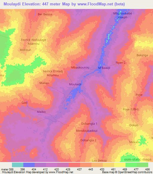 Moulaydi,Chad Elevation Map