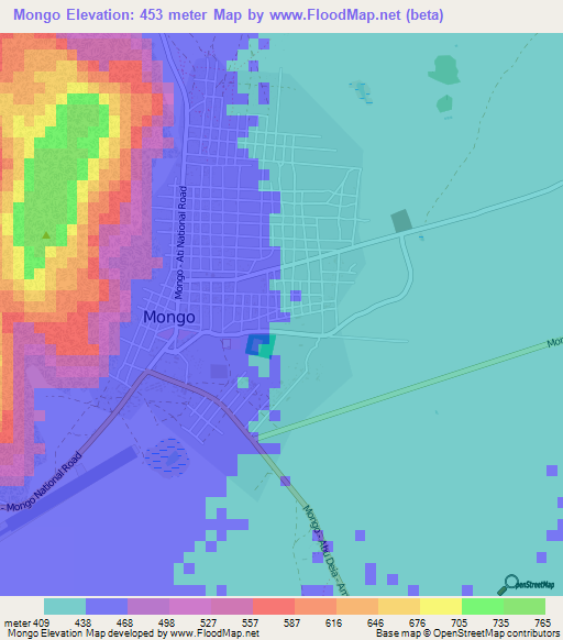 Mongo,Chad Elevation Map