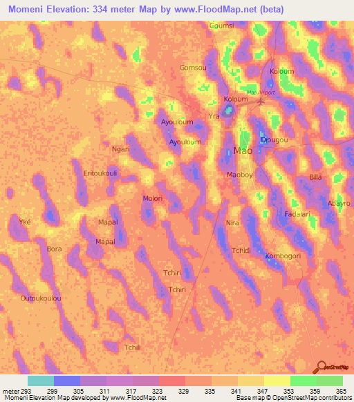 Momeni,Chad Elevation Map