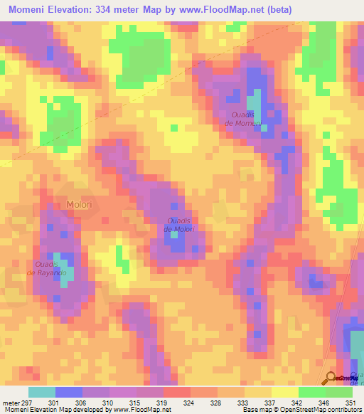 Momeni,Chad Elevation Map