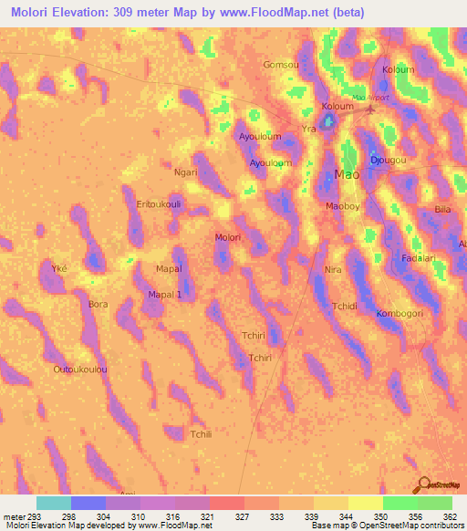 Molori,Chad Elevation Map