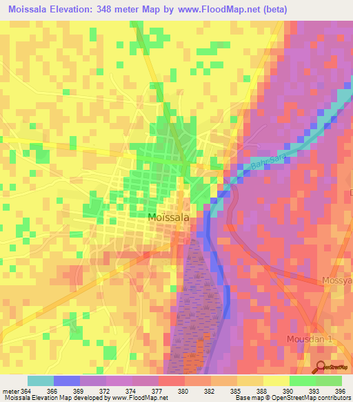 Moissala,Chad Elevation Map