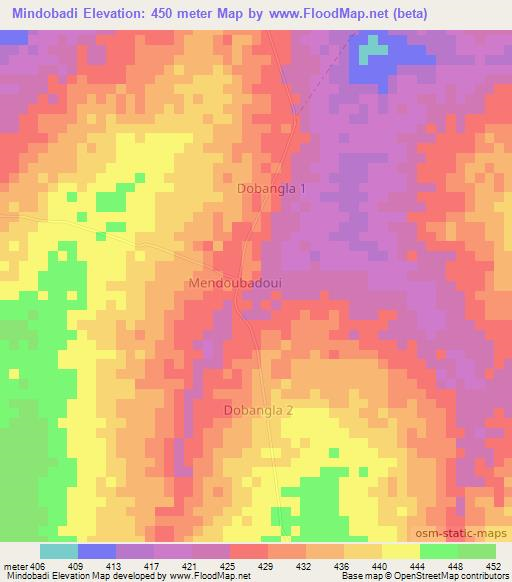 Mindobadi,Chad Elevation Map