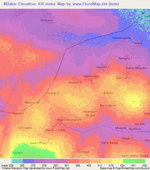 Milakar,Chad Elevation Map