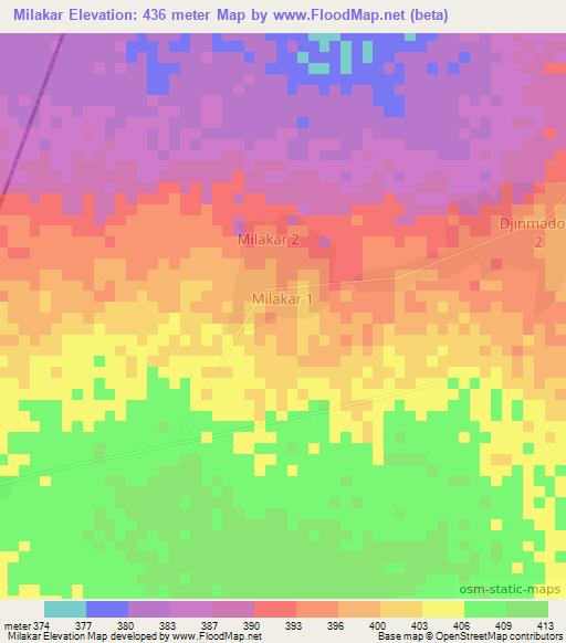 Milakar,Chad Elevation Map