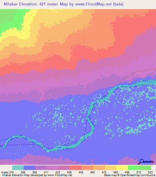 Milakar,Chad Elevation Map