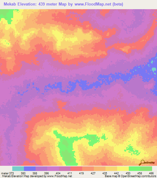 Mekab,Chad Elevation Map