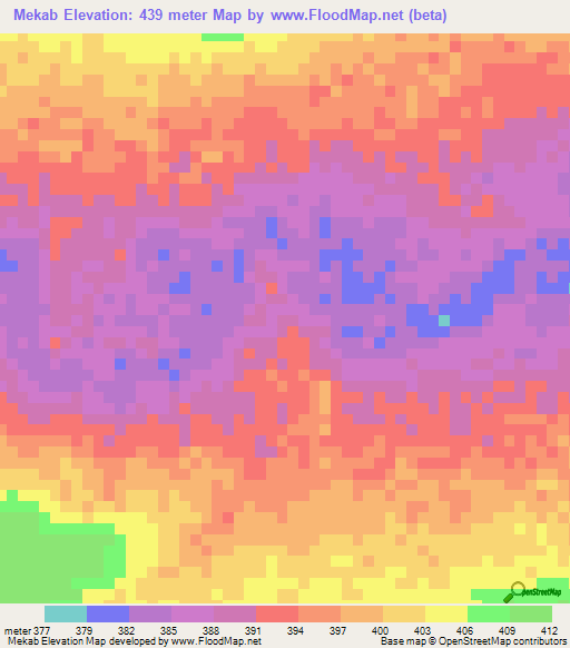 Mekab,Chad Elevation Map