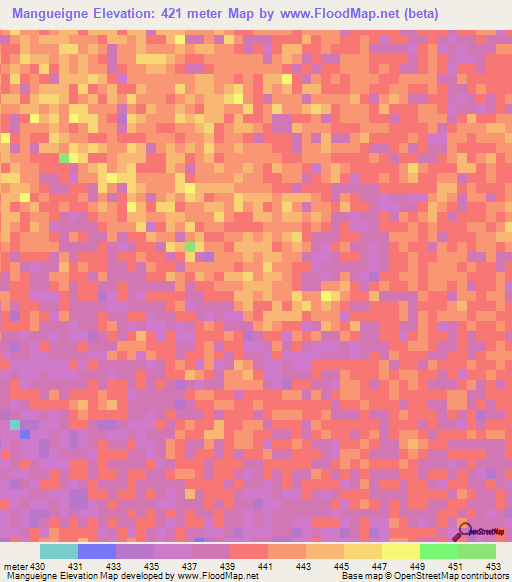 Mangueigne,Chad Elevation Map