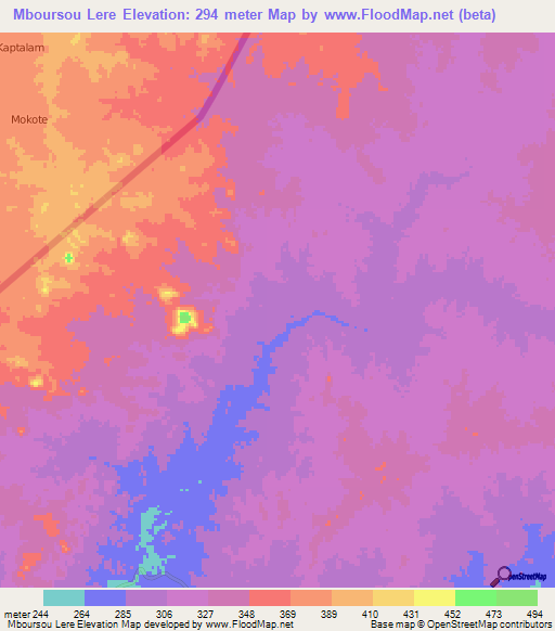 Mboursou Lere,Chad Elevation Map