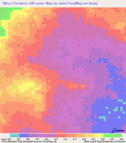 Mbou,Chad Elevation Map