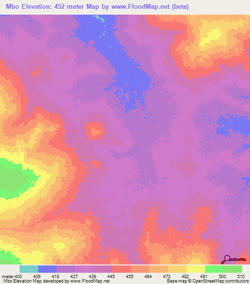 Mbo,Chad Elevation Map