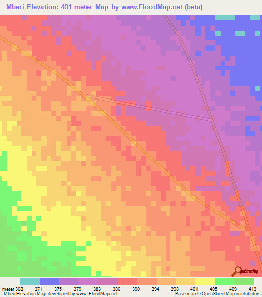 Mberi,Chad Elevation Map