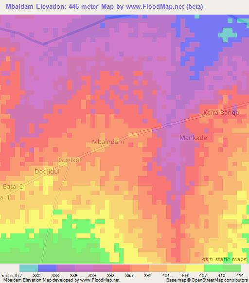 Mbaidam,Chad Elevation Map