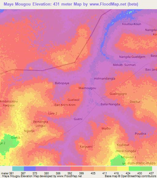 Maye Mougou,Chad Elevation Map