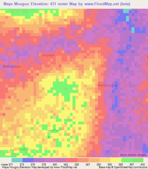Maye Mougou,Chad Elevation Map
