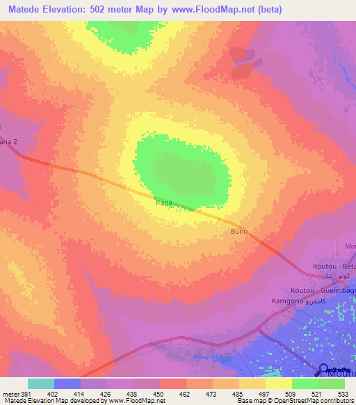 Matede,Chad Elevation Map