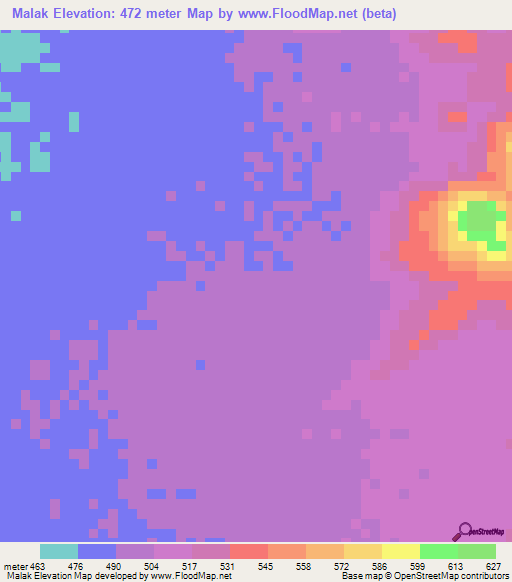 Malak,Chad Elevation Map