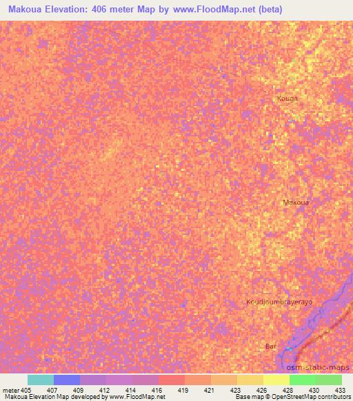 Makoua,Chad Elevation Map