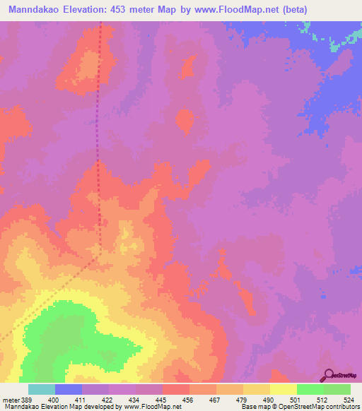 Manndakao,Chad Elevation Map