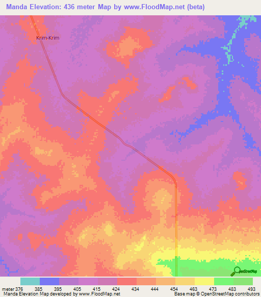 Manda,Chad Elevation Map