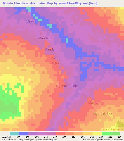 Manda,Chad Elevation Map