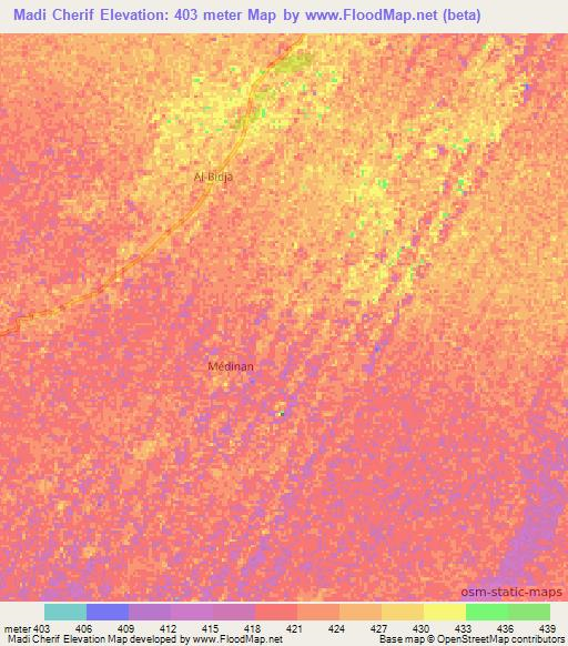 Madi Cherif,Chad Elevation Map