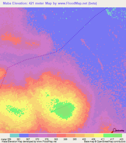 Maba,Chad Elevation Map