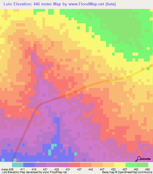 Lolo,Chad Elevation Map