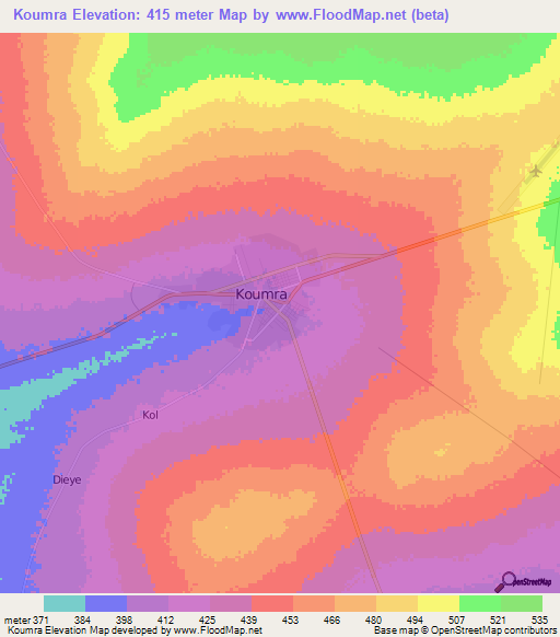 Koumra,Chad Elevation Map