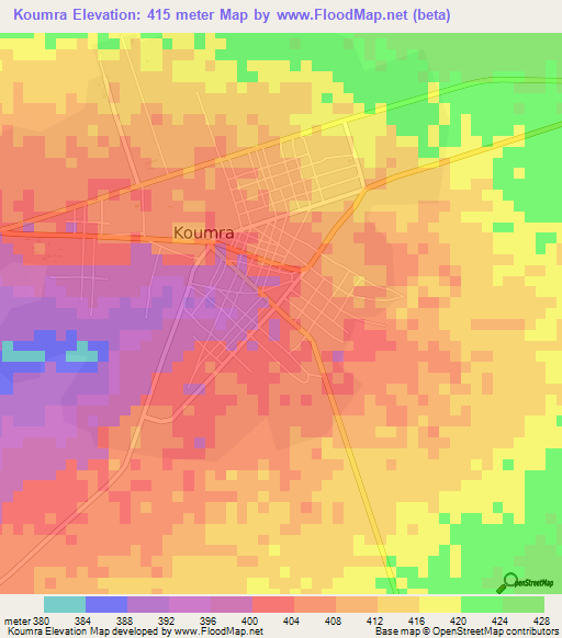 Koumra,Chad Elevation Map