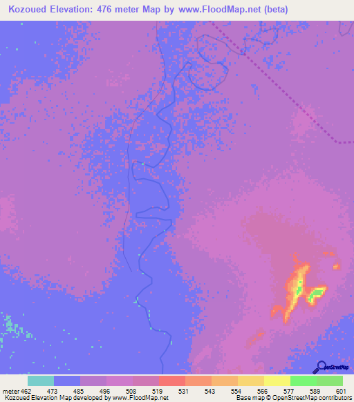 Kozoued,Chad Elevation Map
