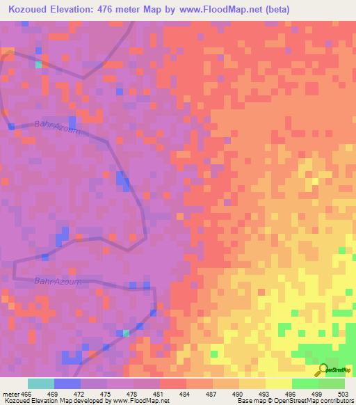 Kozoued,Chad Elevation Map