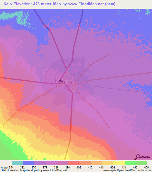 Kelo,Chad Elevation Map