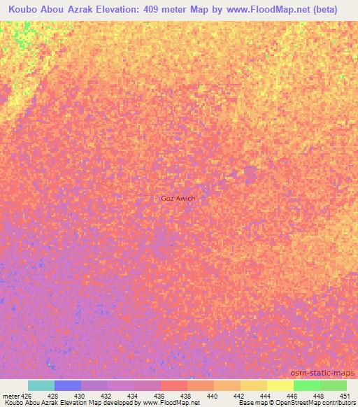 Koubo Abou Azrak,Chad Elevation Map
