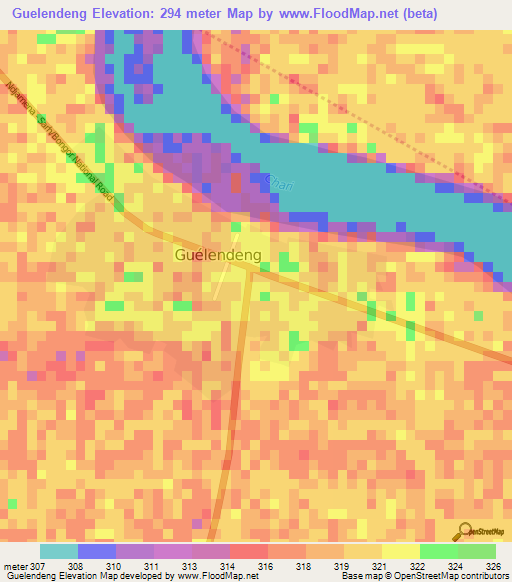 Guelendeng,Chad Elevation Map