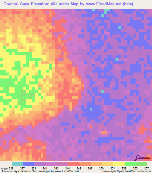 Gounou Gaya,Chad Elevation Map