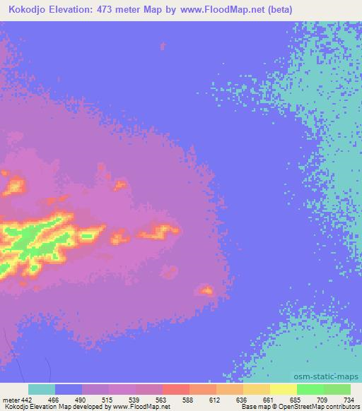 Kokodjo,Chad Elevation Map