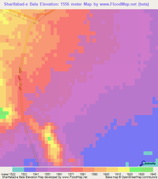 Sharifabad-e Bala,Iran Elevation Map