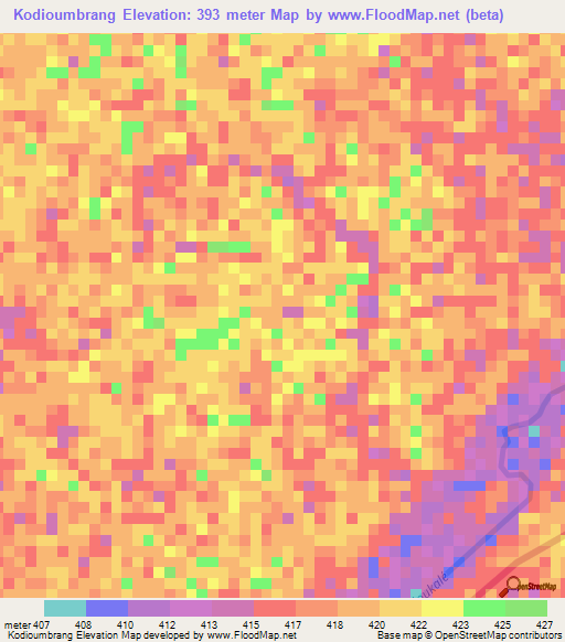 Kodioumbrang,Chad Elevation Map