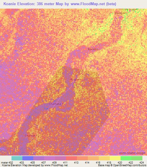 Koanie,Chad Elevation Map
