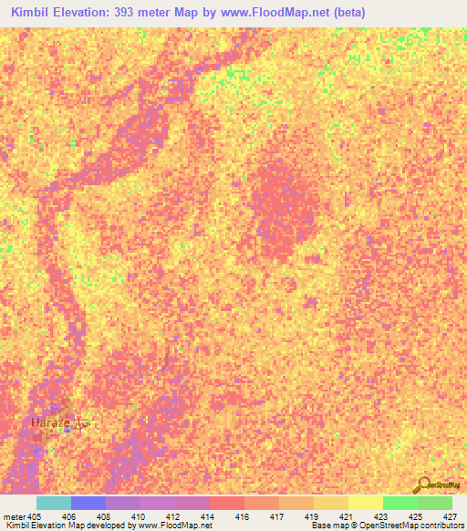 Kimbil,Chad Elevation Map