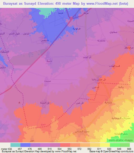 Buraysat as Sunayd,Syria Elevation Map