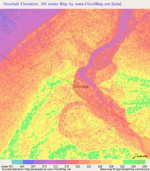Dourbali,Chad Elevation Map