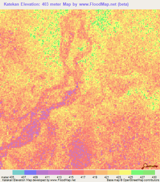 Katekan,Chad Elevation Map