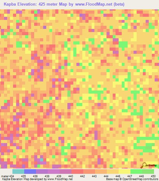 Kapba,Chad Elevation Map