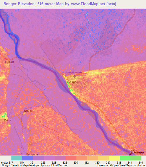 Bongor,Chad Elevation Map