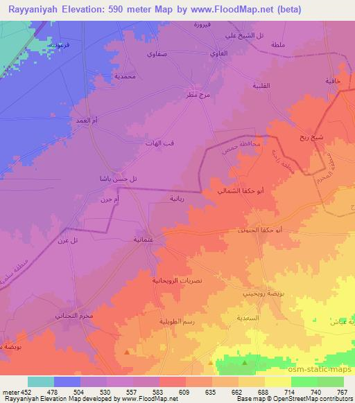 Rayyaniyah,Syria Elevation Map